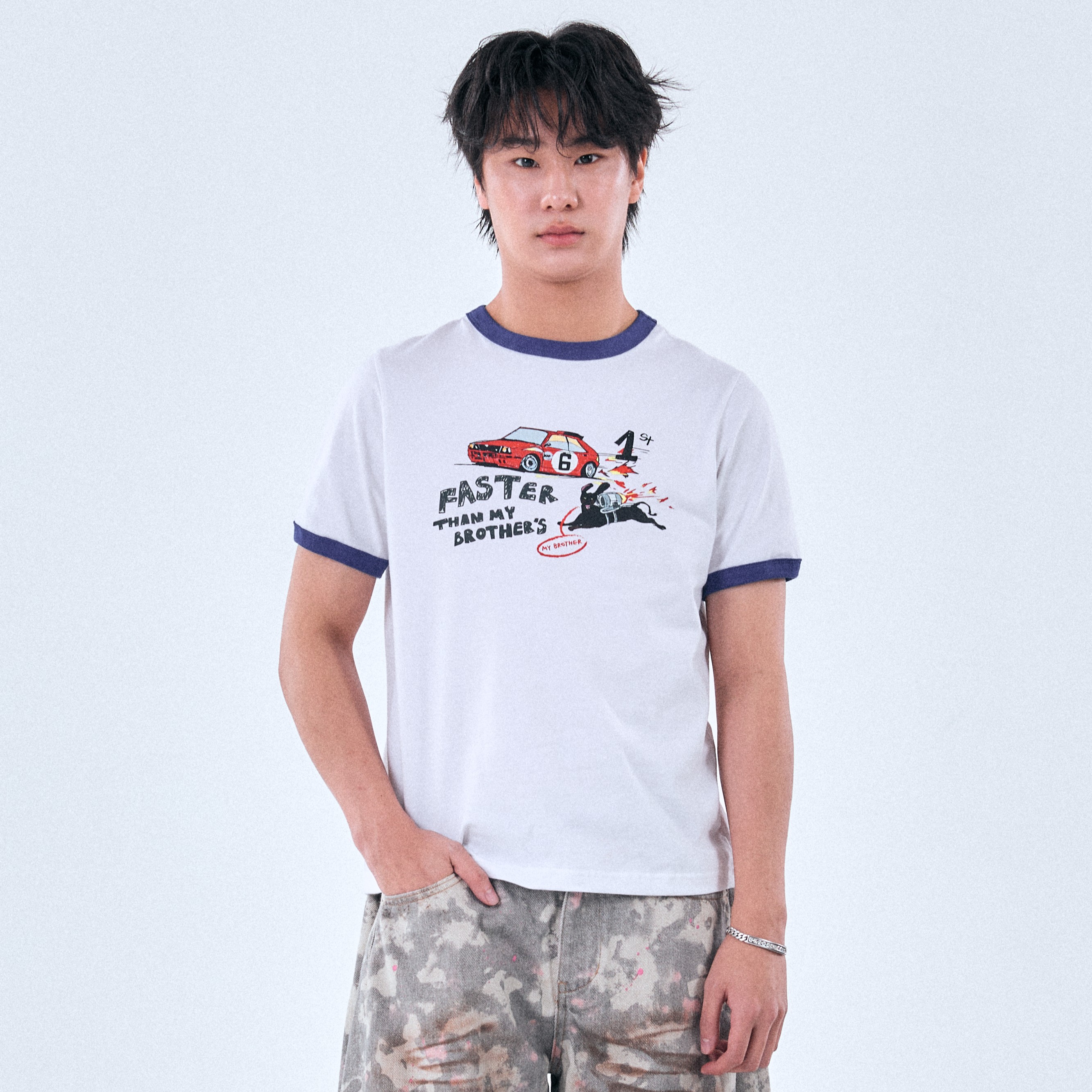 KARRR RINGER TEE (WHITE / BLUE)