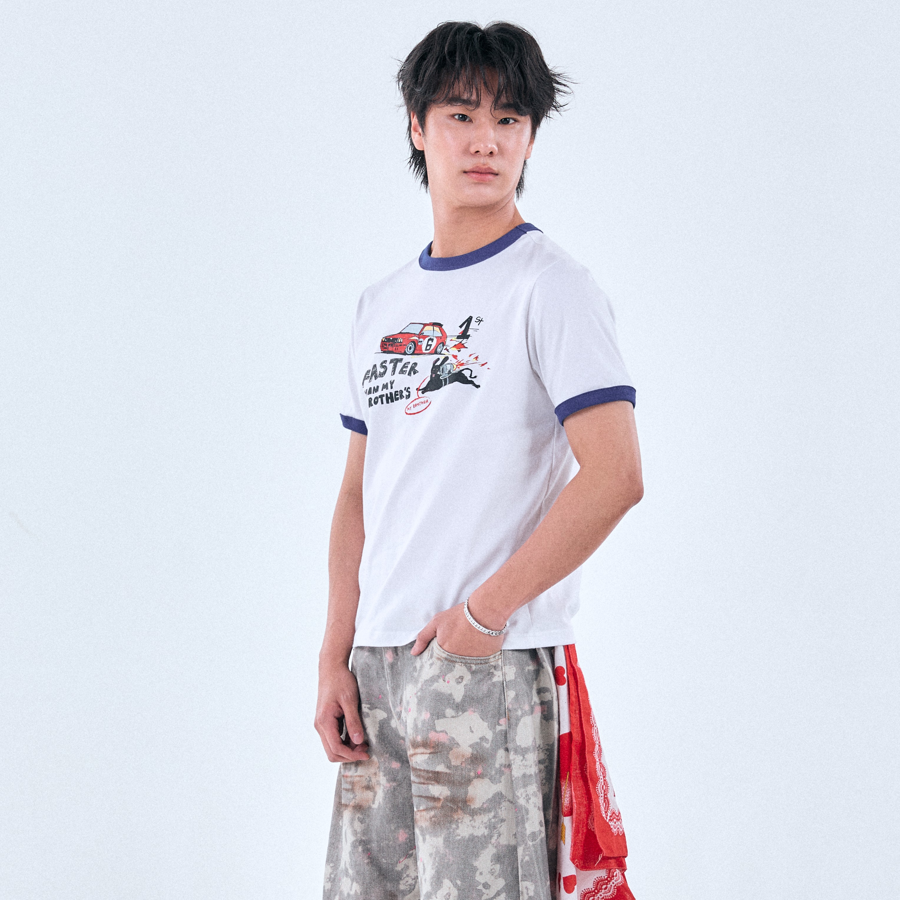 KARRR RINGER TEE (WHITE / BLUE)