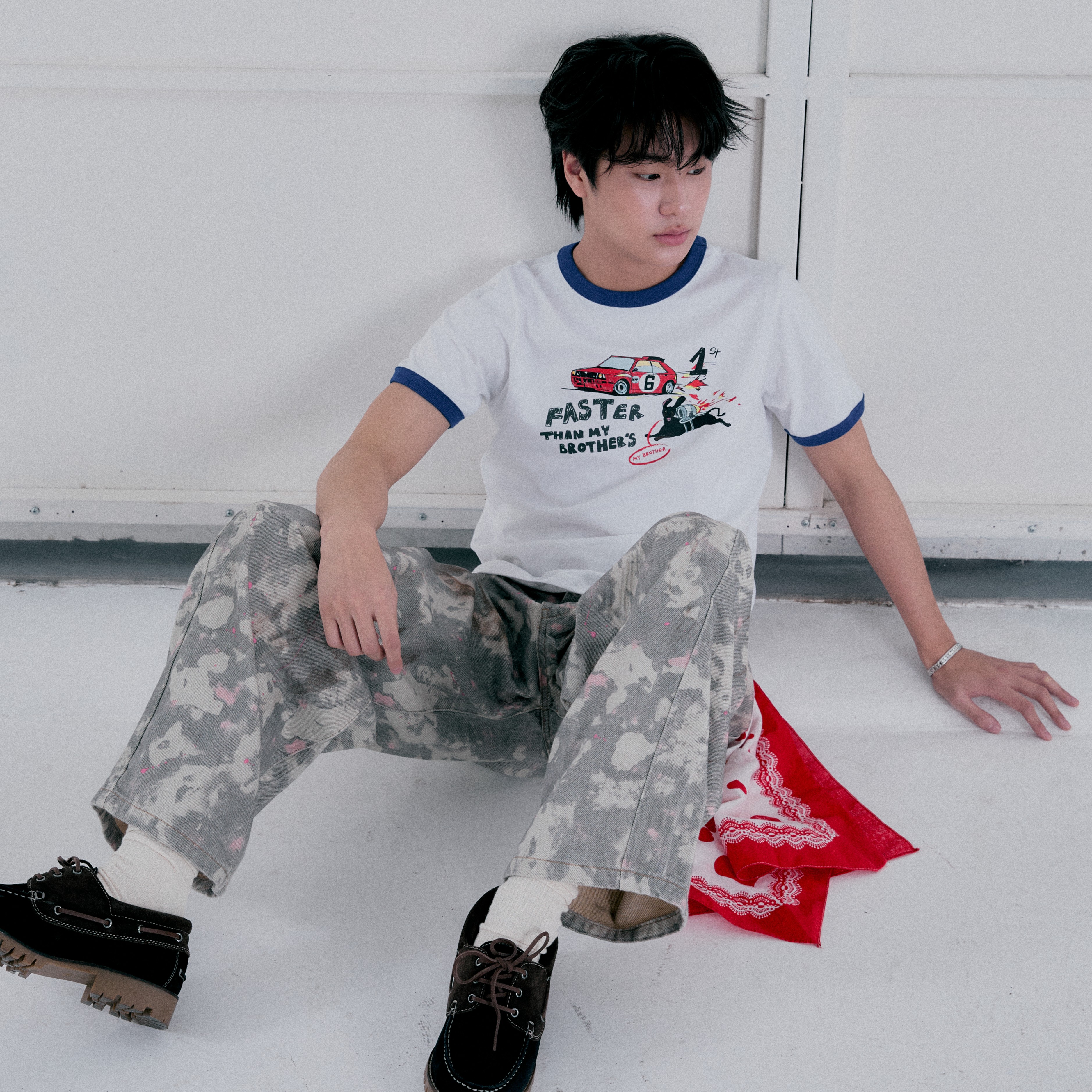 KARRR RINGER TEE (WHITE / BLUE)